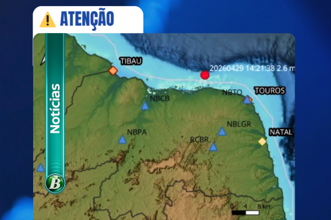 TREMOR DE TERRA DE MAGNITUDE 2,6 É REGISTRADO NO LITORAL DO RIO GRANDE DO NORTE